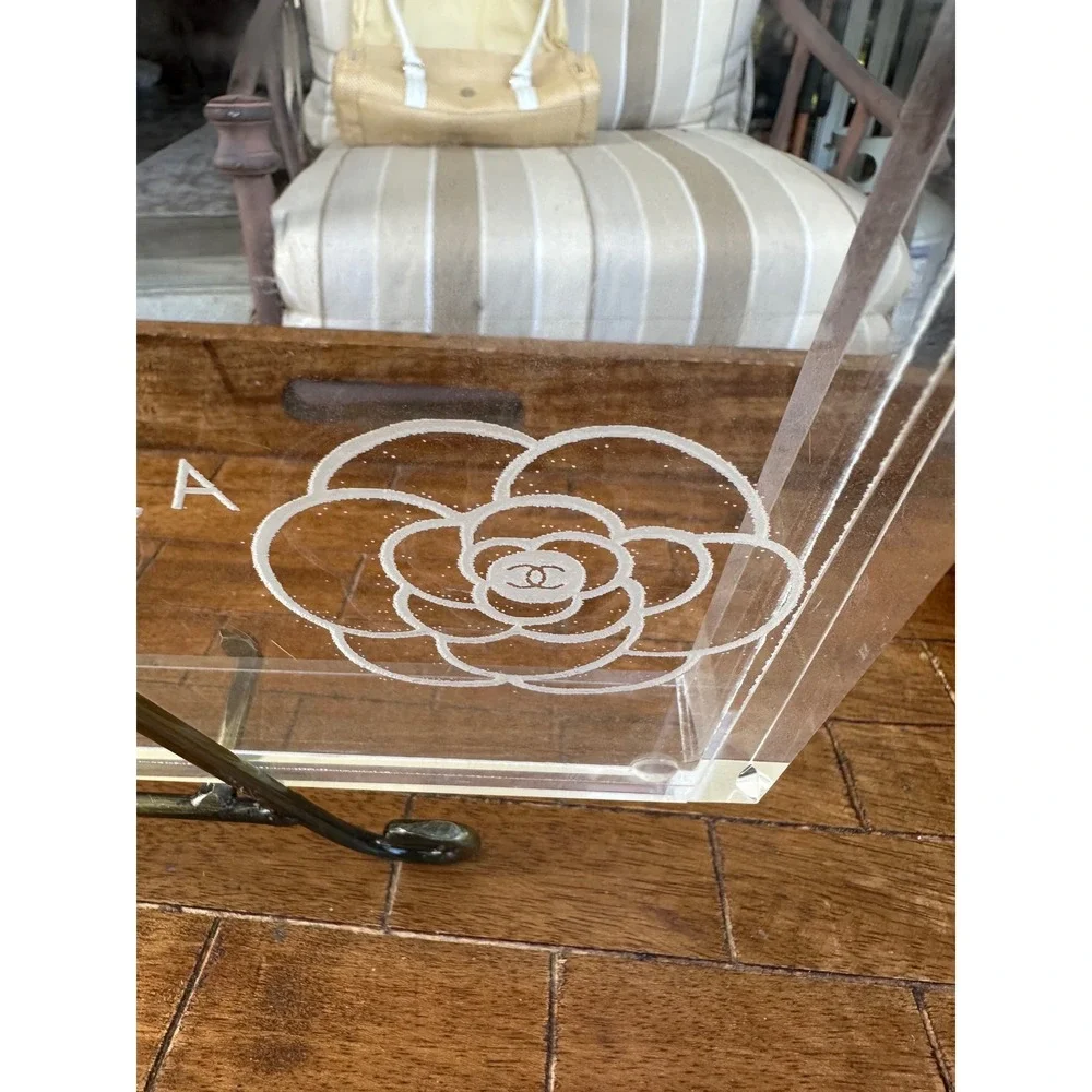 Hotel Balfour Coco‎ Chanel Quote Acrylic Vanity Tray etched Clear lucite  VGUC